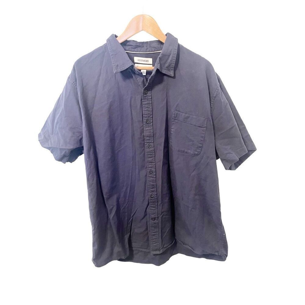 Goodthreads Blue Cotton Button‎ Down Casual Short Sleeve Shirt